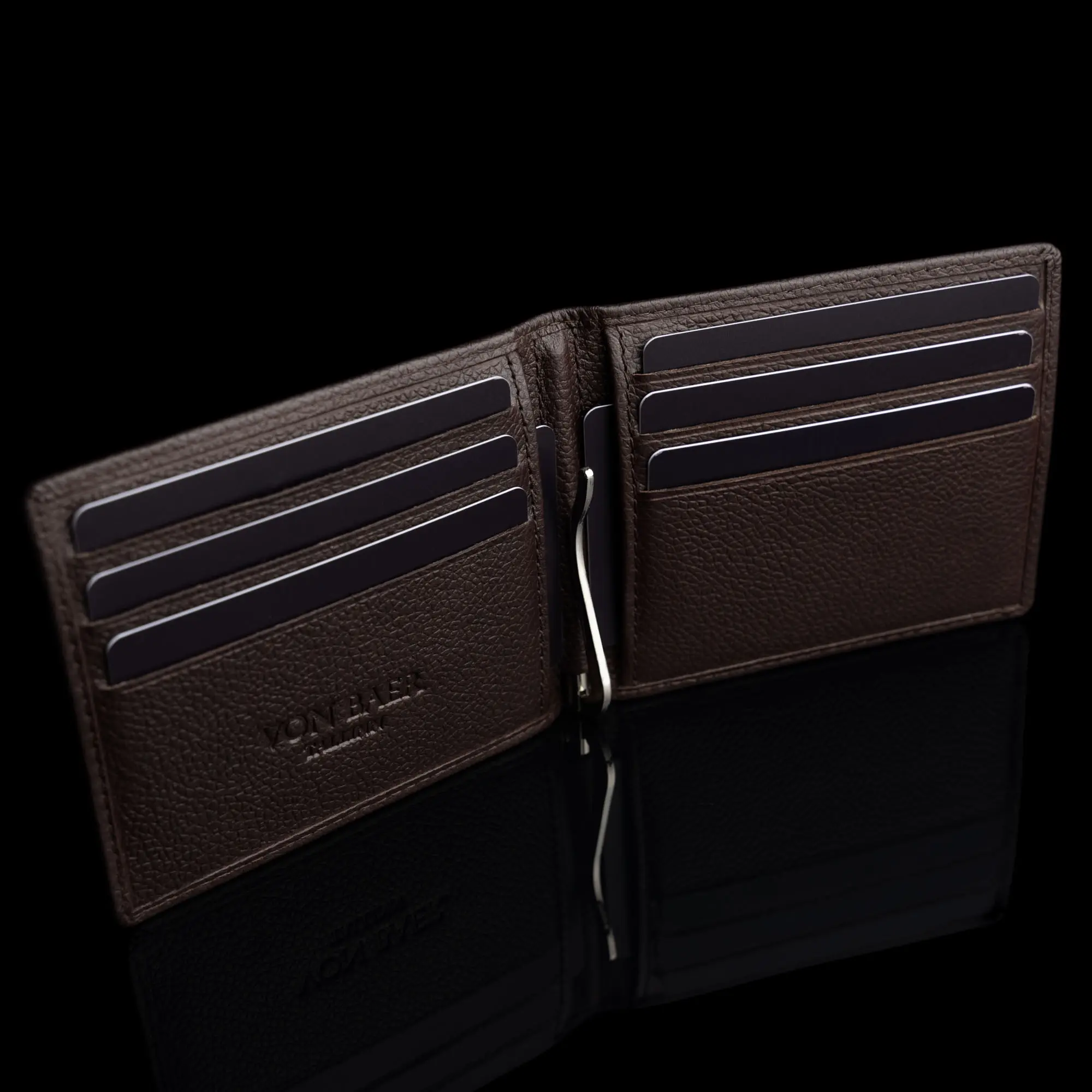 von baer money clip stiilne nahast meeste rahaklambriga rahakott pruun eesti toode sisu taskud ja kaardid